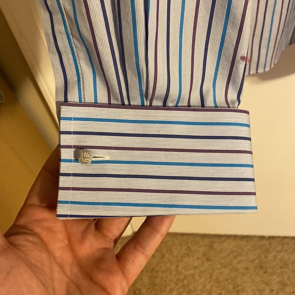 Charles Tyrwhitt French Cuff Dress Shirt Size 17/35 with left cuff monogrammed - Picture 4 of 5